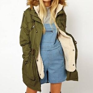 ASOS Parka, Detachable Fur Lining/Hood, Sz 12 NWOT